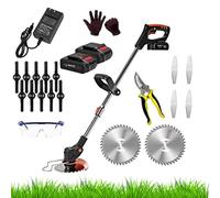 Bricozone Decespugliatore A Batteria con Manico Telescopico Regolabile Testa Rotante A 90° 2 Batterie in Litio 2000mAh Senza Fumi Accessori Inclusi Guanti Occhiali Lame in Acciaio Plastica E Forbice