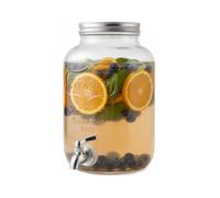BRICOZONE Dispenser In Vetro 4 Litri Con Rubinetto Antigoccia In Plastica E Coperchio Ermetico Ideale Per Acqua Succhi Limonata Cocktail E Tè Freddi Perfetto Per Feste (Rubinetto In Plastica)