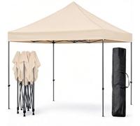 BRICOZONE Gazebo Professionale 3x3 Metri Pieghevole Impermeabile Struttura In Acciaio Rinforzata Telo Oxford 1200D PVC Protezione UV Sacche Zavorra Picchetti Corde E Borsa Custodia Giardino (Beige)