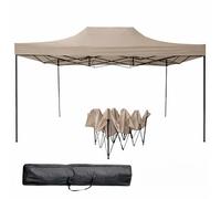 BRICOZONE Gazebo Professionale 3x4.5 Metri Pieghevole Impermeabile Con Struttura In Acciaio Rinforzata Telo Oxford 1200D PVC Protezione UV Con Sacche Zavorra Picchetti Corde E Borsa Custodia (Tortora)
