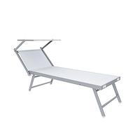 Bricozone Lettino Pieghevole Prendisole in Alluminio e Tessuto Textilene Professionale con Tettuccio Parasole Orientabile 182 x 60 x 38 cm Sdraio per Mare Spiaggia Piscina Giardino Bianco