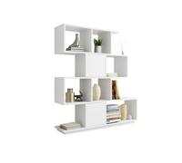 Bricozone Libreria Moderna Asimmetrica Bifacciale Con Vani Aperti E Chiusi Struttura Autoportante Design Geometrico Ideale Come Divisorio Per Soggiorno Studio O Open Space (Bianco)