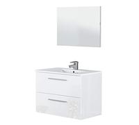 Bricozone Mobile Bagno Sospeso 80 Cm Con Lavabo In Ceramica E Specchio Bianco 2 Cassetti Chiusura Assistita Design Moderno Per Arredo Bagno Contemporaneo (Mobile Lavabo e Specchio)