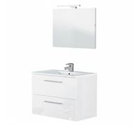Bricozone Mobile Bagno Sospeso 80 Cm Con Lavabo In Ceramica Specchio E Led Da 30 Cm Bianco 2 Cassetti Chiusura Assistita Per Bagno Contemporaneo (Mobile Lavabo e Specchio con Led da 30 Cm)