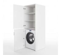 Bricozone Mobile Lavatrice Salvaspazio Con 2 Ante E 3 Ripiani Verticale Bianco Opaco Coprilavatrice Per Bagno Lavanderia Ripostiglio Con Chiusura Soft Closing Montaggio Reversibile Antiribaltamento