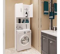 Bricozone Mobile Sopra Lavatrice Asciugatrice Scaffale in Legno Mobiletto Bagno Armadietto da Incasso a Colonna con Ante Coprilavatrice per Lavanderia 190 x 26 x 64 cm Bianco