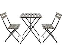 Bricozone Set Bistrot Tavolino Pieghevole e 2 Sedie Salvaspazio in Legno Acacia e Metallo per Patio Giardino Veranda Esterno Balcone Piscina Terrazzo Design Industrial Marrone e Nero