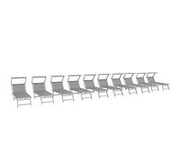 Bricozone Set Da 10 Lettini Prendisole Professionale Pieghevole In Alluminio Tettino Parasole Tettuccio Orientabile Sdraio Lettino Prendi Sole 182 x 60 x 38 cm Mare Spiaggia Piscina Giardino (Grigio)
