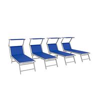 Bricozone Set Da 4 Lettini Prendisole Professionale Pieghevole In Alluminio Tettino Parasole Tettuccio Orientabile Sdraio Lettino Prendi Sole 182 x 60 x 38 cm Mare Spiaggia Piscina Giardino (Blu)