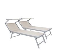 Bricozone Set Da Due Lettini Prendisole Professionale Pieghevole In Alluminio Tettino Parasole Tettuccio Orientabile Sdraio Lettino Prendi Sole 182 x 60 x 38 cm Mare Spiaggia Piscina Giardino (Beige)