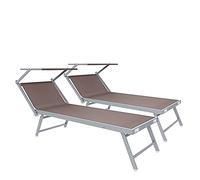 Bricozone Set Da Due Lettini Prendisole Professionale Pieghevole In Alluminio Tettuccio Parasole Orientabile Sdraio Lettino Prendi Sole 182 x 60 x 38 cm Mare Spiaggia Piscina Giardino (Tortora)