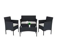 Bricozone Set Di Mobili da Giardino in Rattan 4 Posti Salottino Salotto E Tavolino Con Ripiano In Vetro 2 Poltrone E Divano 2 Posti Con Cuscini Sfoderabili Giardino Veranda Terrazzo(Black),51x49x82cm