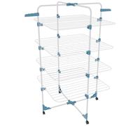 Bricozone Stendibiancheria Verticale con Rotelle Salvaspazio e Pieghevole in Acciaio con 4 Ripiani e 2 Supporti per Grucce per Stendere Biancheria Lenzuola e Abiti Misure 168,5x71x71cm (Bianco e Blu)