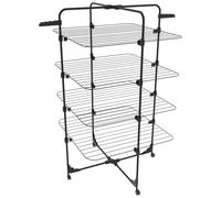 BRICOZONE Stendibiancheria Verticale con Rotelle Salvaspazio e Pieghevole in Acciaio con 4 Ripiani e 2 Supporti per Grucce Perfetto per Stendere Biancheria Lenzuola e Abiti Misure 168,5x71x71cm (Nero)