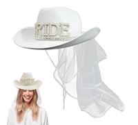 Bridal Cowboy Hat - White Wedding Cowgirl Cap, Decorative Bride Headwear | Sequin Festival Party Hat Accessory, 403314cm Fancy Costume Piece, Ideal for Showers Dress-Up Fun