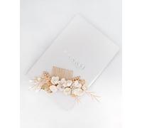 Bridal Hair Comb - Handmade Wedding Hairpiece with Pearl and Flowers - Flower Hair Accessory for Bride or Communion - Gift Box Option (oro, scatola regalo inclusa)