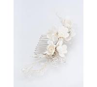 Bridal Hair Comb - Handmade Wedding Hairpiece with Pearl and Flowers - Flower Hair Accessory for Bride or Communion - Gift Box Option (argento, standard)