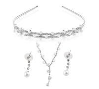 Bridal Wedding Strass Pearl Decorated Jewelry Set Tiara Necklace Earrings