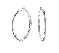 Bridal White Cubic Zirconia Pave Cz Thin Inside Out Grandi Orecchini A Cerchio Per Donne Matrimonio Prom Argento Placcato 1,75 Pollici Di Diametro