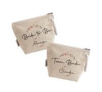 "Bride to Be & Team bride" Coppia Pochette Donna Cotone Riciclato Personalizzate con Nomi Idea Regalo Damigelle Amiche Damine Matrimonio Nozze Addio al Nubilato Trousse Porta Trucchi Oggetti Astuccio