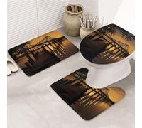 Bridge At Dusk Print Set Di Tappeti Da Bagno 3 Pezzi, Tappeto Con Profilo A U Lavabile Tappetino Contorno Wc Per Toeletta Doccia