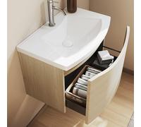 BRIDGE BENO Mobile Da Bagno Curvo Da 60 cm Con Lavabo in Resina - Mobile Compatto Con Cassetto a Chiusura Ammortizzata, Golden Sand