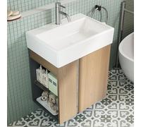 BRIDGE BENO Mobiletto Da Bagno Da 50 cm Con Lavabo in Ceramica Per Wc Ospiti, Mobile Compatto Per Piccoli Spazi, Golden Sand