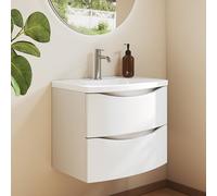 BRIDGE BENO Mobiletto Da Bagno Da 60 cm Con Lavabo in Ghisa Minerale - 2 Cassetti Con Chiusura Ammortizzata, Salvaspazio, Ideale Per Wc Per Gli Ospiti, Bianco Opaco