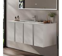 BRIDGE BENO Set Di Mobili Da Bagno Con Lavabo E Mobiletto Sottolavabo | Mobiletto Da 120 Cm, 4 Ante Con Chiusura Ammortizzata | Set Completo Da Bagno, Bianco Opaco