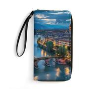 Bridge Ponte Degli Alpini at River Brenta Portafogli da Polso per Uomo Donna Portafoglio Lungo in Pelle Pochette per Carte di Credito con Cordoncino, Stile:, 19.7x10.5cm