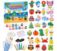 Bridokit Kit Pittura Bambini, 30 Pezzi Magnetici in Legno, Lavoretti Creativi per Bambini Dinosauri, Sirene, Giochi Creativi con Pigmenti Che Brillano al Buio, Regalo Creativo 3-10 Anni