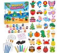 Bridokit Kit Pittura Bambini, 30 Pezzi Magnetici in Legno, Lavoretti Creativi per Bambini Dinosauri, Sirene, Giochi Creativi con Pigmenti Che Brillano al Buio, Regalo Creativo 3-10 Anni