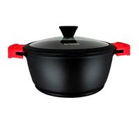 briebe Black Titanium Pentola Induzione Antiaderente Titanio, Casseruola 16 cm, Alluminio Fuso, Rivestimento senza PFOA, Coperchio Vetro, Maniglie in Silicone, Vetroceramica, Gas, Forno