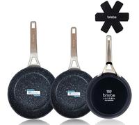briebe Black Titanium - Set di 3 padelle antiaderenti, induzione in titanio 18-20-24 cm, alluminio forgiato, rivestimento senza PFOA, manico professionale in acciaio inox, piano cottura, gas, 3