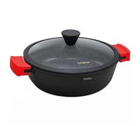 briebe Casseruola antiaderente in titanio nero per induzione, 24 cm, in alluminio pressofuso, rivestimento senza PFOA, coperchio in vetro, manici in silicone, vetro ceramica, gas, forno