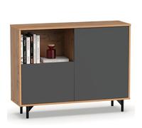 briebe Credenza soggiorno, mobile da pranzo ausiliario, buffet, 2 porte, 1 ripiano 86 x 112 x 33 cm (altezza x larghezza x profondità) ingresso design industriale moderno, fokus grigio/rovere oro