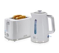 briebe Elegance Tostapane a Fessura Larga a 2 Fette, 7 Livelli di Tostatura, Pinze + Bollitore Elettrico 1,7L Cordless, Ebollizione Rapida 2200 W, senza BPA, Set Colazione, Design Moderno Bianco