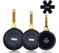 briebe Gold Titanium Set 3 padelle antiaderenti a induzione in titanio 18-20-24 cm, alluminio forgiato rivestimento senza PFOA, manico professionale in acciaio inox, piano cottura, gas, 3 protezioni