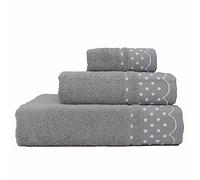 briebe Home Set Asciugamani da Bagno in Spugna di Cotone 100% 450 gr, Set da 3 Pezzi, Telo Doccia, Mani, WC, Polka Dots, Bordo a Pois Ricamato, Prodotto in Portogallo, Grigio scuro
