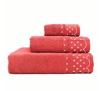 briebe Home Set Asciugamani da Bagno in Spugna di Cotone 100% 450 gr, Set da 3 Pezzi, Telo Doccia, Mani, WC, Polka Dots, Bordo a Pois Ricamato, Prodotto in Portogallo, Fucsia