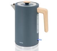 briebe Nordic Bollitore Elettrico 1,7L, Teiera Elettrica Infusione 2200 W, Ebollizione Rapida, senza BPA, Base 360°, Controller Strix, Spegnimento Automatico, Design Nordico Effetto Legno, Grigio