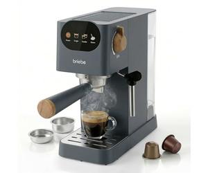 briebe Nordic Macchina Caffè Espresso 20 Bar, Compatibile con Capsule Nespresso e Caffè Macinato Semiautomatica Professionale 1350W, Montalatte, Display Touch, 1,2L, Design Scandinavo, Grigio
