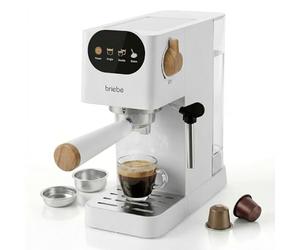 briebe Nordic Macchina Caffè Espresso 20 Bar, Compatibile con Capsule Nespresso e Caffè Macinato Semiautomatica Professionale 1350W, Montalatte, Display Touch, 1,2L, Design Scandinavo, Bianco