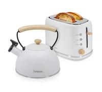 briebe Nordic Tostapane a Fessura Larga a 2 Fette, 6 Livelli di Tostatura, Pinze + Bollitore Induzione a Fischio 2,3 L, Acciaio Inossidabile, Senza BPA, Set Colazione Design Nordique Bianco