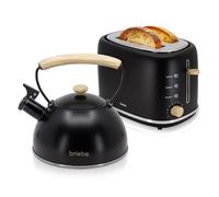 briebe Nordic Tostapane a Fessura Larga a 2 Fette, 6 Livelli di Tostatura, Pinze + Bollitore Induzione a Fischio 2,3 L, Acciaio Inossidabile, Senza BPA, Set Colazione Design Nordique, Nero