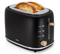briebe Nordic Tostapane a Fessura Larga a 2 Fette, 6 Livelli di Tostatura, Pinze per Toast, Funzione Stop, Riscalda e Scongela, Vassoio Raccogli Briciole, Design Nordico, 870W, Nero