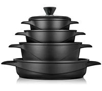 briebe Set Pentole Induzione Batteria 8 Pezzi, 4 Casseruola, Alluminio Pressofuso, Antiaderente ILAG GRANITEC senza PFOA, Coperchi in Vetro, Guanti in Silicone, Vetroceramica, Gas, Forno, MGK-17S