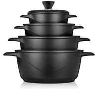 briebe Set Pentole Induzione Batteria 8 Pezzi, 4 Casseruola, Alluminio Pressofuso, Antiaderente ILAG GRANITEC senza PFOA, Coperchi in Vetro, Guanti in Silicone, Vetroceramica, Gas, Forno, MGK-12S