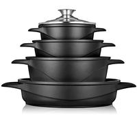 briebe Set Pentole Induzione Batteria 8 Pezzi, 4 Casseruola, Alluminio Pressofuso, Antiaderente ILAG GRANITEC senza PFOA, Coperchi in Vetro, Guanti in Silicone, Vetroceramica, Gas, Forno, MGK-17