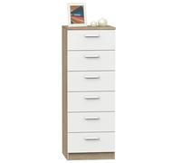 Briebe Sinfonier Alto per Camera da Letto, Comodino, Cassettiera con 6 Cassetti, 110x40x40 cm (Altezza x Larghezza x Profondità), per Camera Matrimoniale, Giovanile, Infantile, Nova, Rovere Cambrian